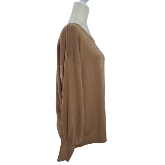 New York & Company Women's Tan Knit Sweater Top Sparkle Balloon Sleeves Sz XL - Picture 5 of 9